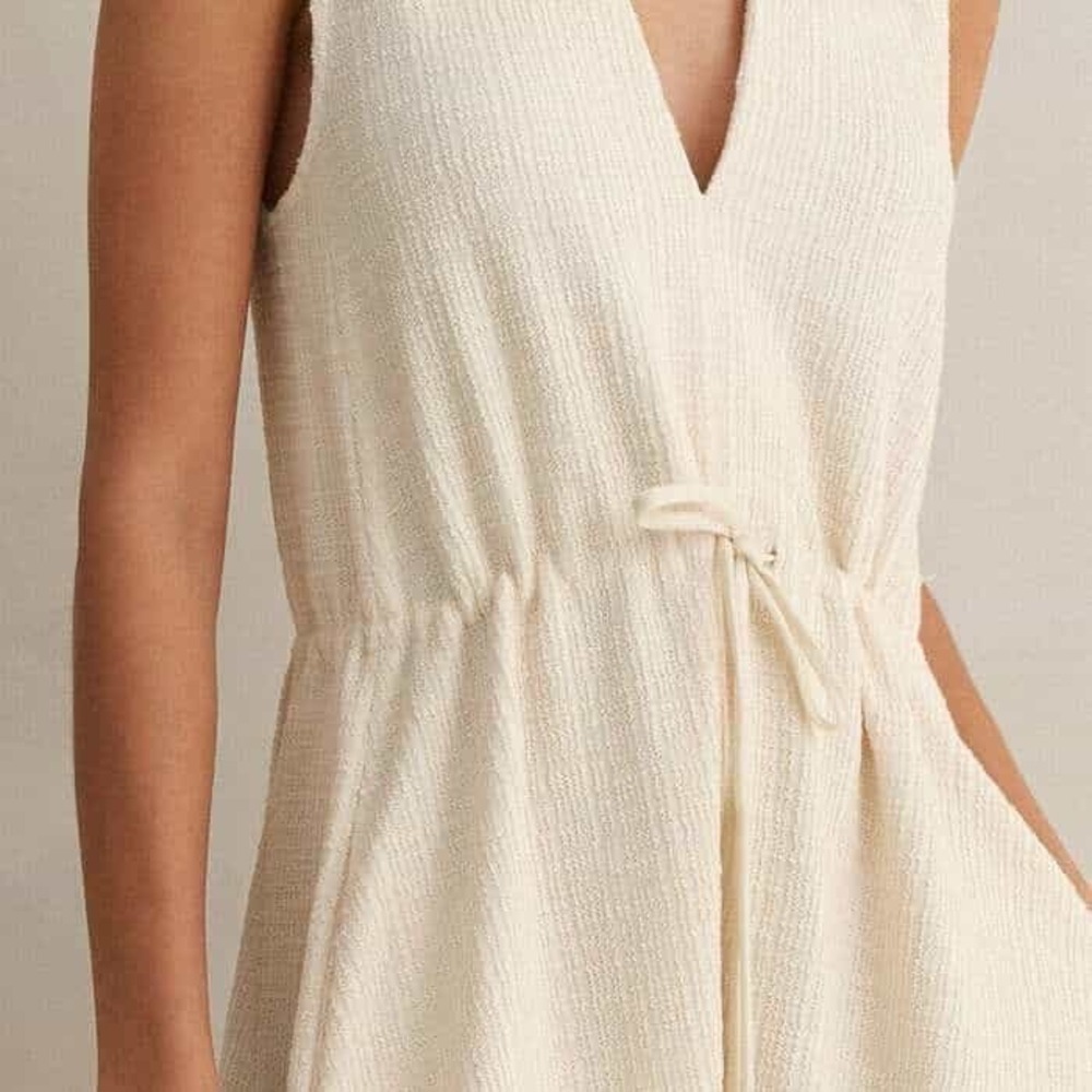 ME+EM Cream Textured V Neck Sleeveless Maxi Dress Drawstring Waist Size US 2 - Picture 10 of 11